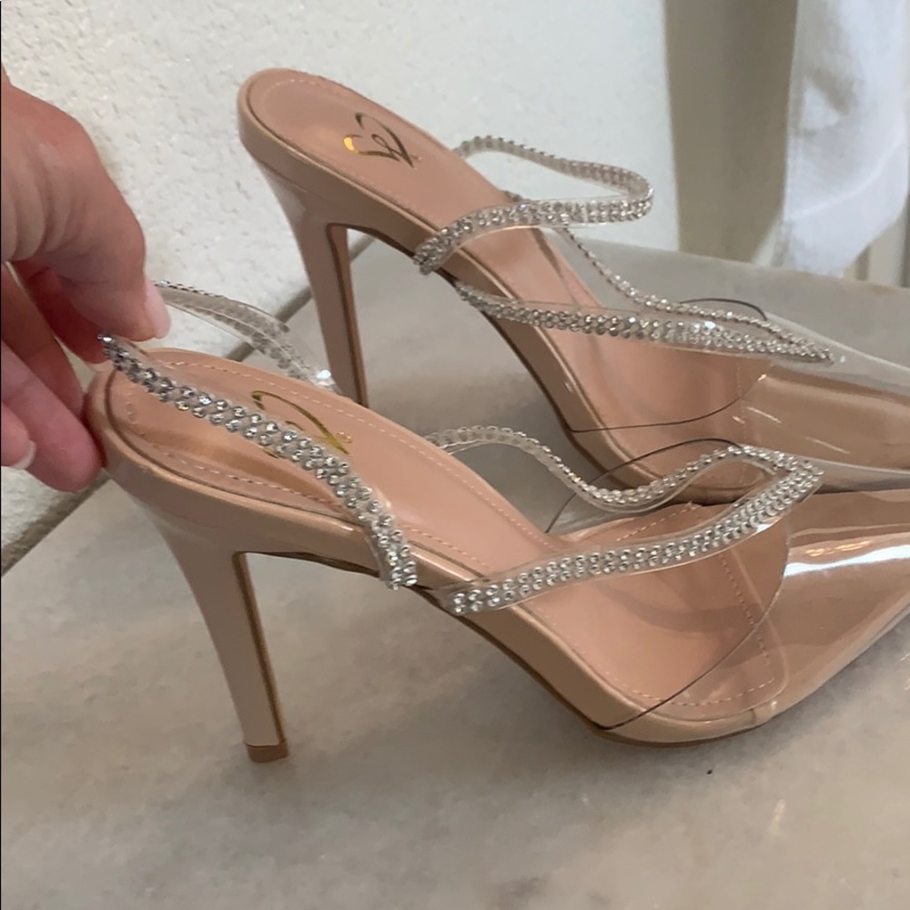Rhinestone clear beige pump
